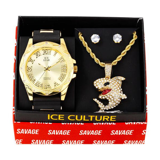 Watch and Shark Necklace with Earrings Gift Set - W1K-152