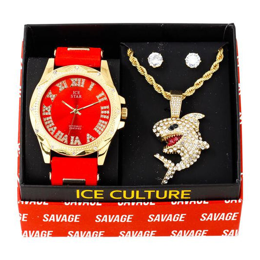 Watch and Shark Necklace with Earrings Gift Set - W1K-152