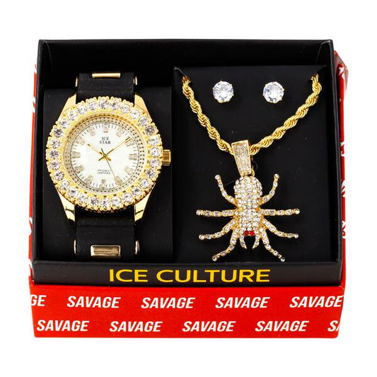 Watch and Spider Necklace with Earrings Gift Set - W1K-153