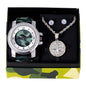Watch and Compass Necklace with Earrings Gift Set - W1K-164