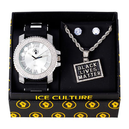 Watch and BLM Necklace with Earrings Gift Set - W1K-170