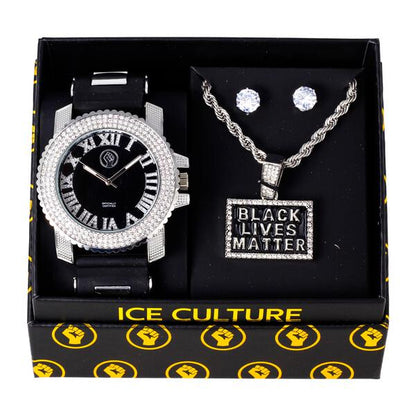 Watch and BLM Necklace with Earrings Gift Set - W1K-170