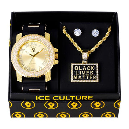 Watch and BLM Necklace with Earrings Gift Set - W1K-170