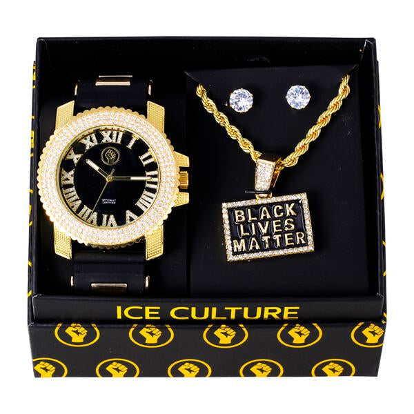 Watch and BLM Necklace with Earrings Gift Set - W1K-170