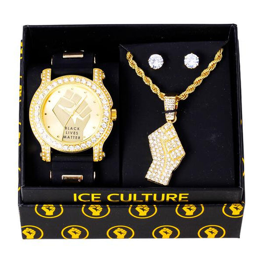 Watch and Fist Necklace with Earrings Gift Set - W1K-171