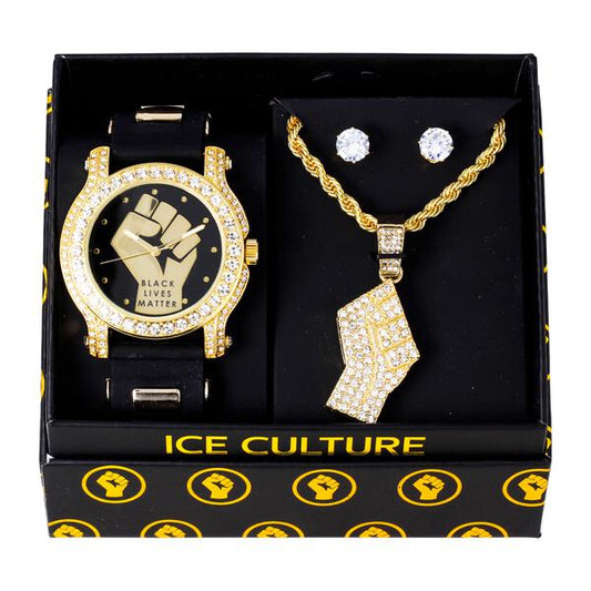 Watch and Fist Necklace with Earrings Gift Set - W1K-171