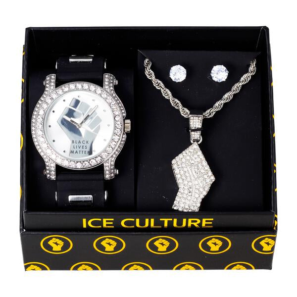 Watch and Fist Necklace with Earrings Gift Set - W1K-171