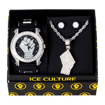 Watch and Fist Necklace with Earrings Gift Set - W1K-171