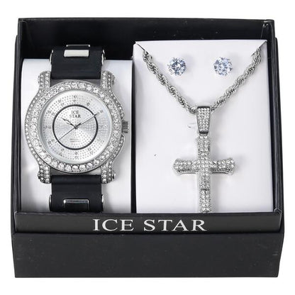 Watch and Cross Necklace with Earrings Gift Set - W1K2-102