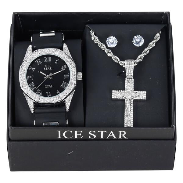 Watch and Cross Necklace with Earrings Gift Set - W1K2-103