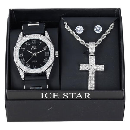 Watch and Cross Necklace with Earrings Gift Set - W1K2-103