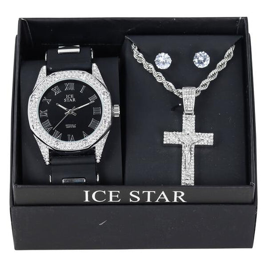 Watch and Cross Necklace with Earrings Gift Set - W1K2-103