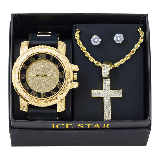 Watch and Cross Necklace with Earrings Gift Set - W1K2-104