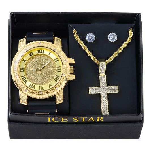 Watch and Cross Necklace with Earrings Gift Set - W1K2-104
