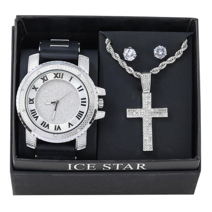 Watch and Cross Necklace with Earrings Gift Set - W1K2-104