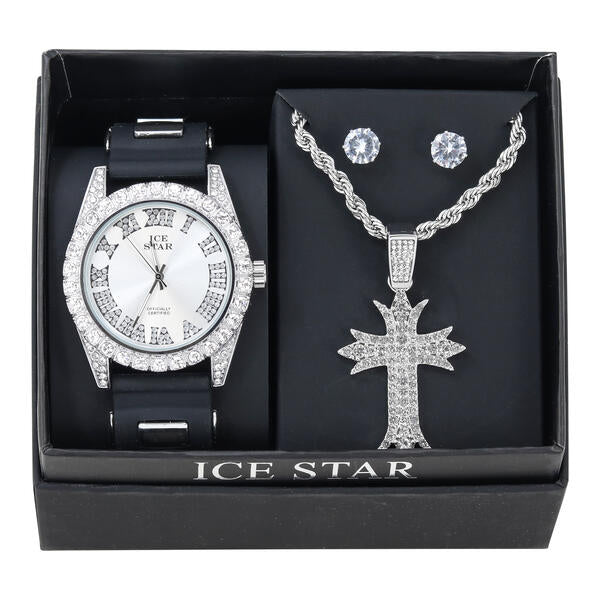 Watch and Cross Necklace with Earrings Gift Set - W1K2-105
