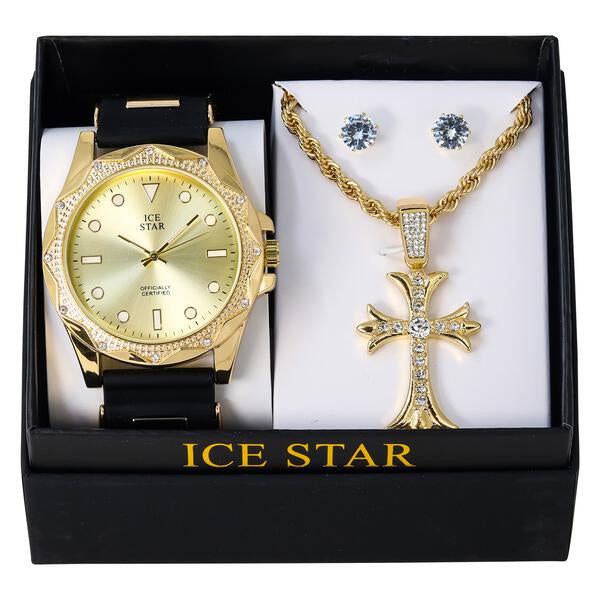 Watch and Cross Necklace with Earrings Gift Set - W1K2-106