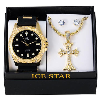 Watch and Cross Necklace with Earrings Gift Set - W1K2-106