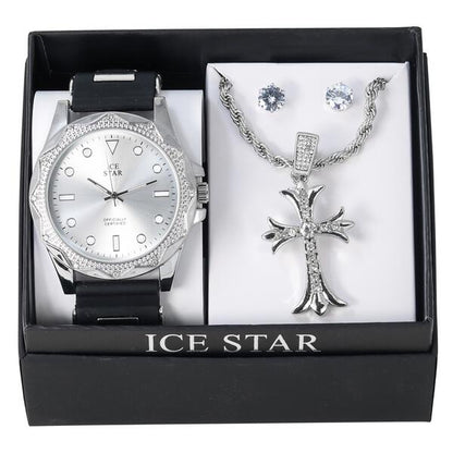 Watch and Cross Necklace with Earrings Gift Set - W1K2-106
