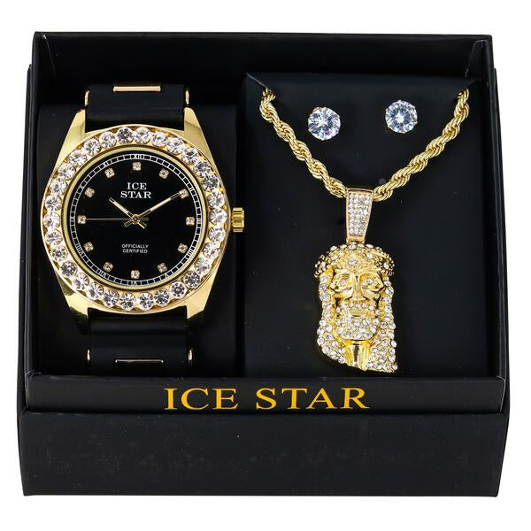 Watch and Jesus Necklace with Earrings Gift Set - W1K2-107