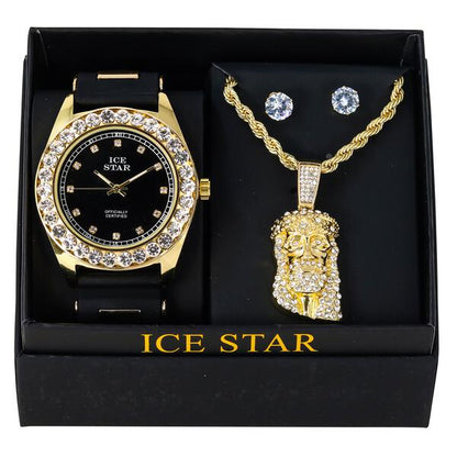 Watch and Jesus Necklace with Earrings Gift Set - W1K2-107