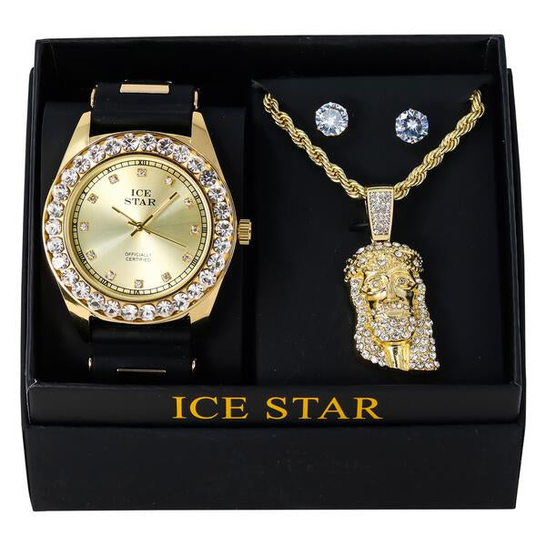 Watch and Jesus Necklace with Earrings Gift Set - W1K2-107