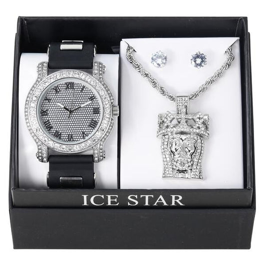 Watch and Jesus Necklace with Earrings Gift Set - W1K2-108