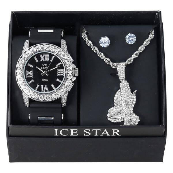 Watch and Praying Hand Necklace with Earrings Gift Set - W1K2-109