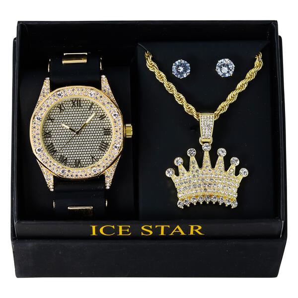 Watch and Crown Necklace with Earrings Gift Set - W1K2-111