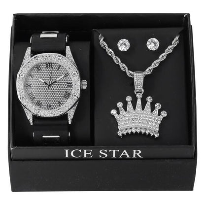 Watch and Crown Necklace with Earrings Gift Set - W1K2-111