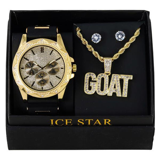 Watch and G.O.A.T Necklace with Earrings Gift Set - W1K2-115