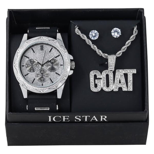 Watch and G.O.A.T Necklace with Earrings Gift Set - W1K2-115