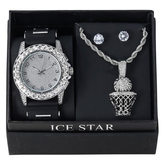 Watch and Basket ball Necklace with Earrings Gift Set - W1K2-117