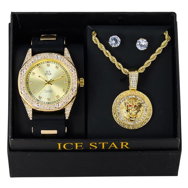 Watch and Lion Necklace with Earrings Gift Set - W1K2-119