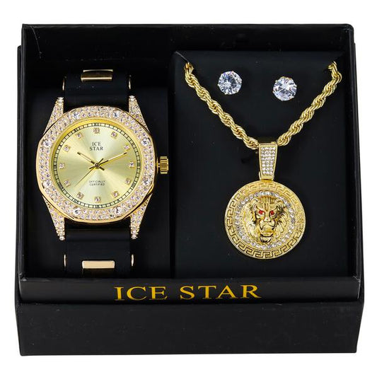 Watch and Lion Necklace with Earrings Gift Set - W1K2-119