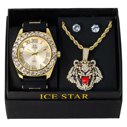 Watch and Tiger Necklace with Earrings Gift Set - W1K2-121