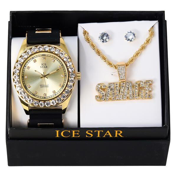 Watch and Savage Necklace with Earrings Gift Set - W1K2-122