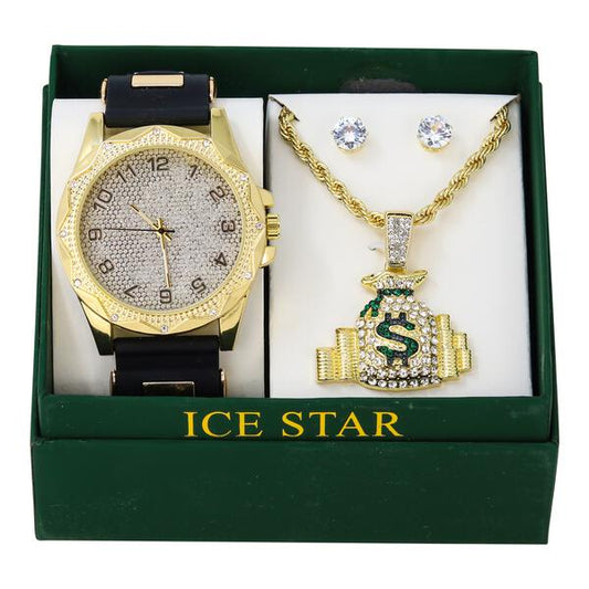 Watch and Money Necklace with Earrings Gift Set - W1K2-125