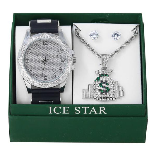 Watch and Money Necklace with Earrings Gift Set - W1K2-125