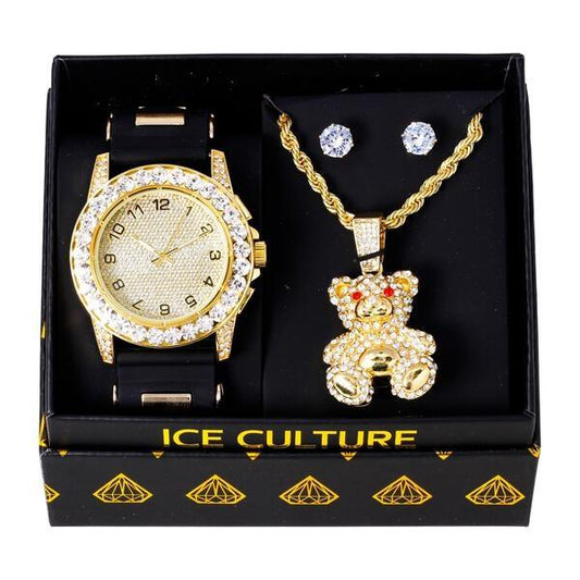 Watch and Streetwear Necklace with Earrings Gift Set - W1K2-127