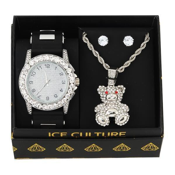 Watch and Streetwear Necklace with Earrings Gift Set - W1K2-127
