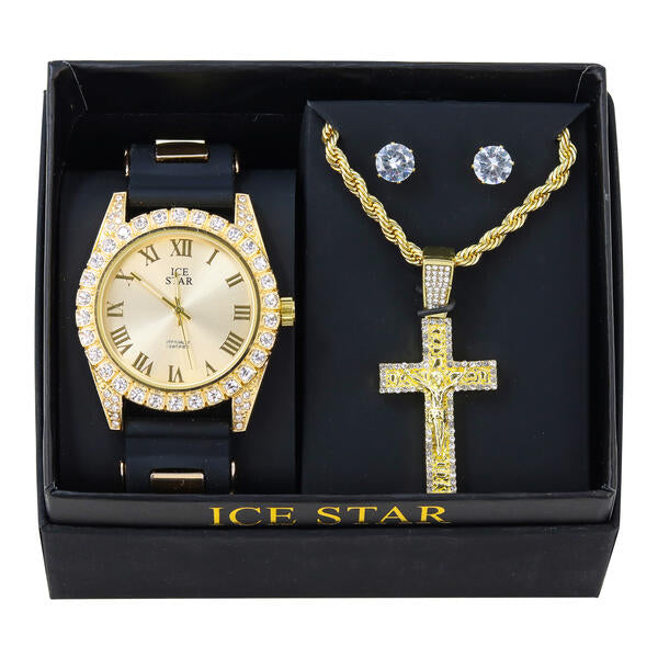Watch and Cross Necklace with Earrings Gift Set - W1K2-130