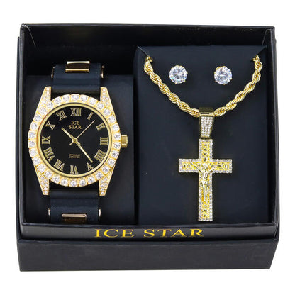 Watch and Cross Necklace with Earrings Gift Set - W1K2-130