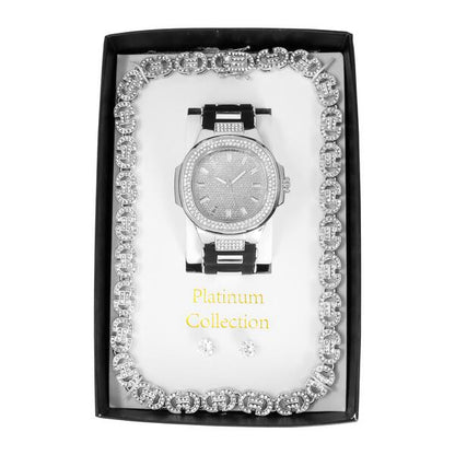 Watch and Iced Out Mariner Chain Gift Set - WCH-126