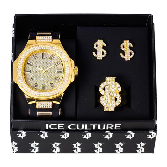 Watch and Money Ring with Earrings Gift Set - WRE-8713B