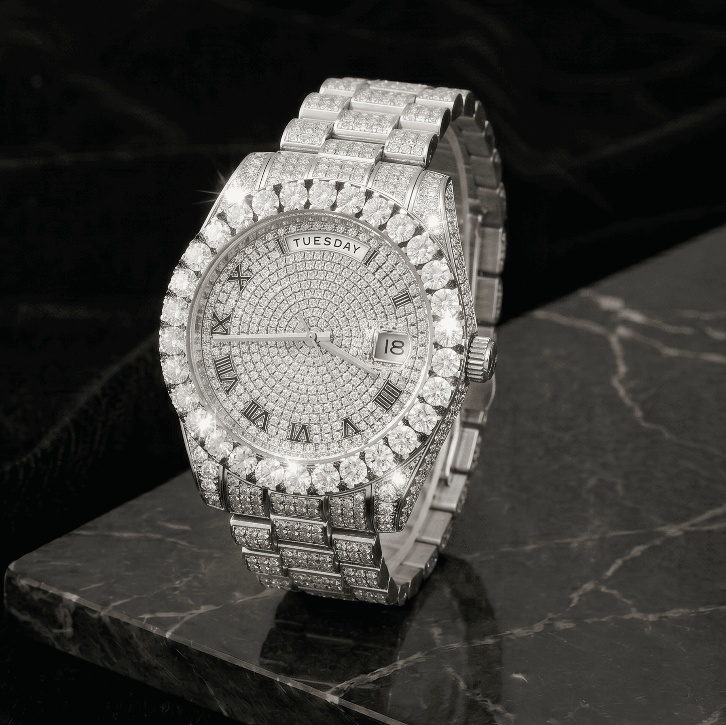 Men's 41mm Iced Out Moissanite Stainless Steel Watch - Automatic Movement