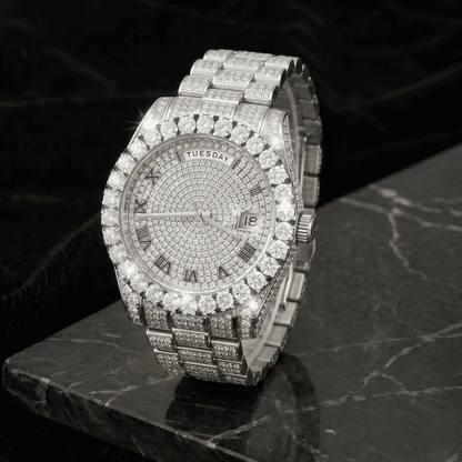 Men's 41mm Iced Out Moissanite Stainless Steel Watch - Automatic Movement
