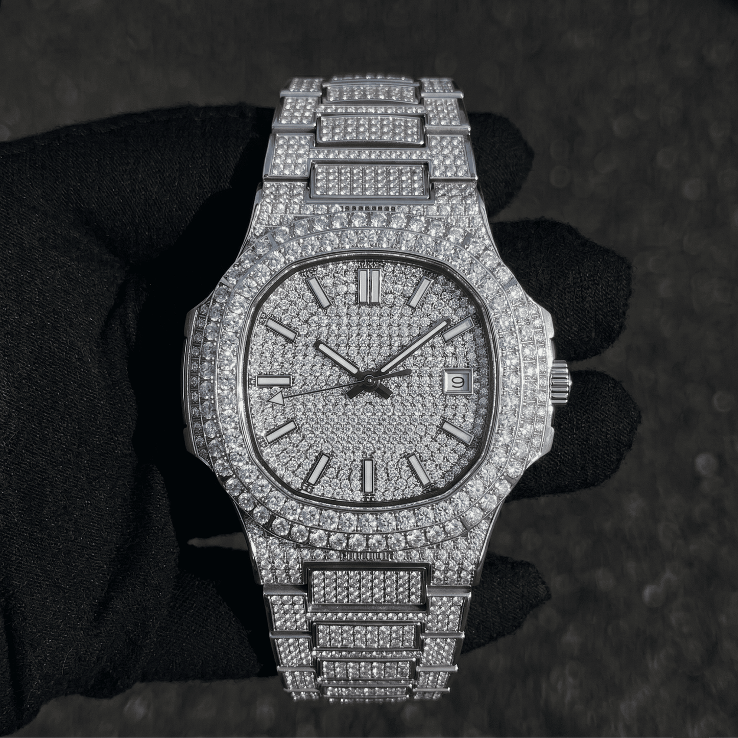 Men's 42mm Iced Out Octagon Moissanite Stainless Steel Watch - Automatic Movement