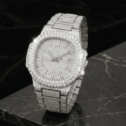 Men's 42mm Iced Out Octagon Moissanite Stainless Steel Watch - Automatic Movement