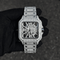 Men's 38mm Iced Out Skeleton Moissanite Stainless Steel Watch - Square Shape, Automatic Movement